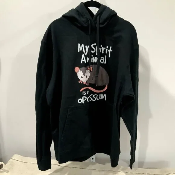 NWT! Unisex My Spirit Animal is a Opossum Hoodie in Black Size L - Picture 8 of 8